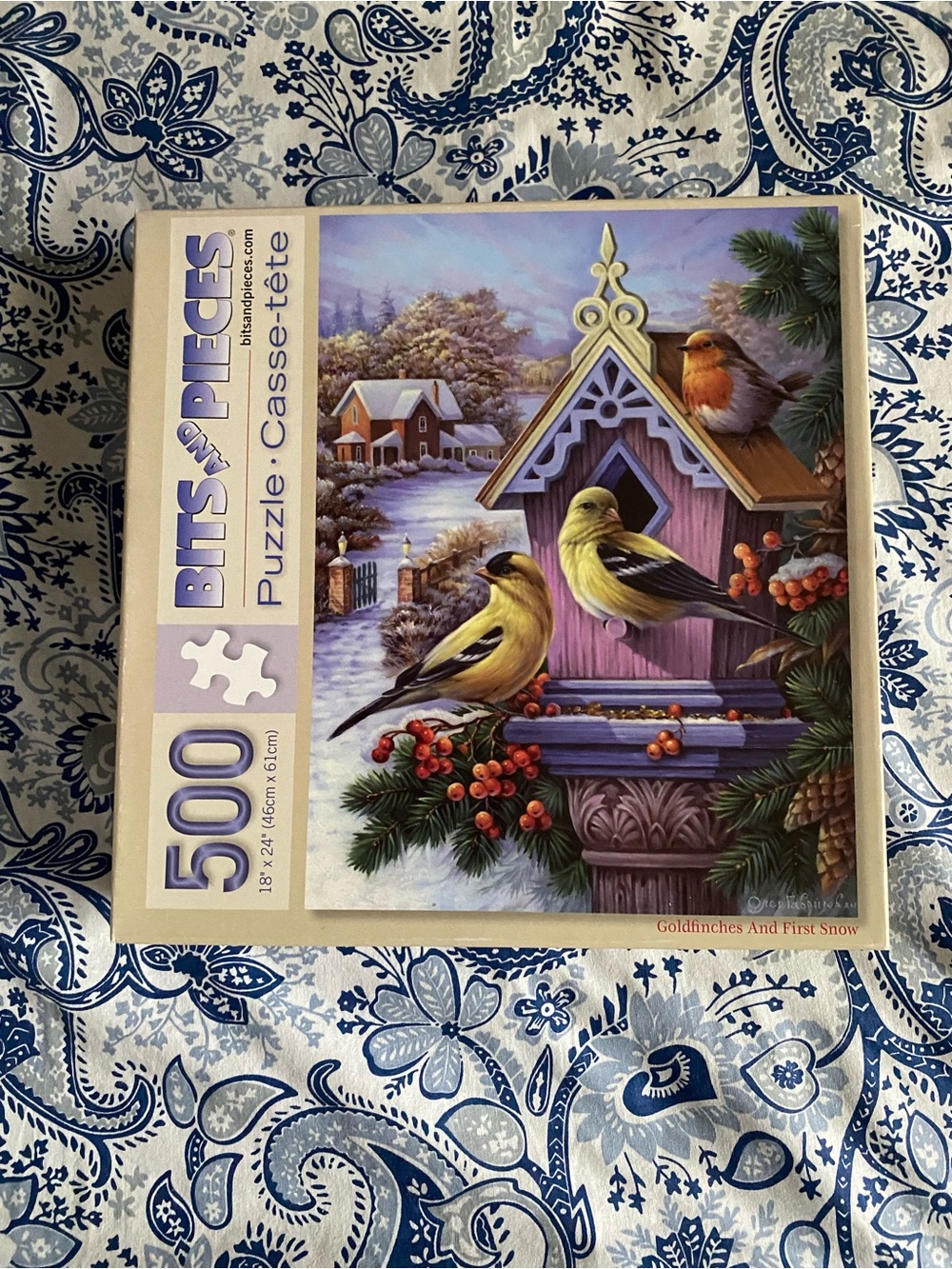 Bits and Pieces 500-Piece Goldfinches and First Snow Puzzle